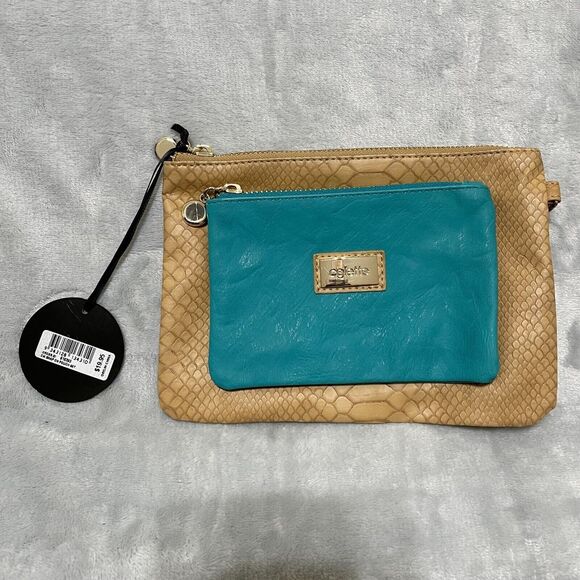 Handbags - Colette Hayman Wallet Light Blue/Tan Snap-On‎ Pouch Leather Set Clutch